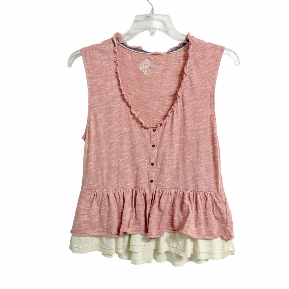 Pilcro Pink Tank Top with Cream Ruffle Hem
